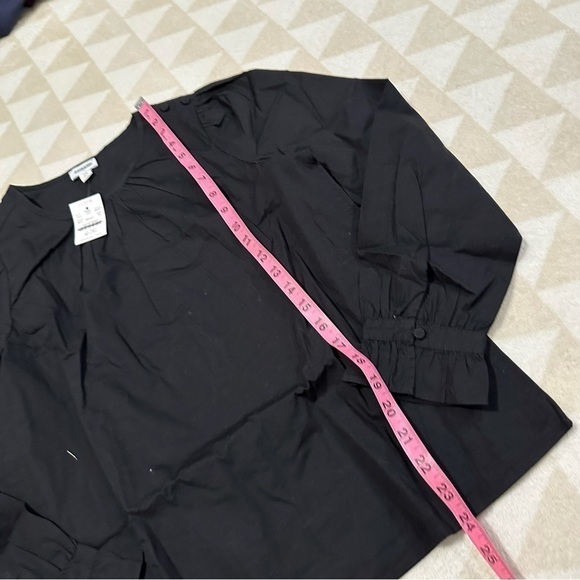 J crew cotton poplin button neck top ruffle cuffs black - Picture 4 of 4